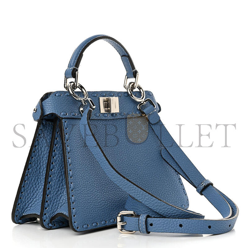 FENDI CUOIO ROMANO SELLERIA MACRO STITCHINGS PETITE PEEKABOO I SEE U ICONIC SATCHEL PLACCA ARGENTO (20*15*11cm)